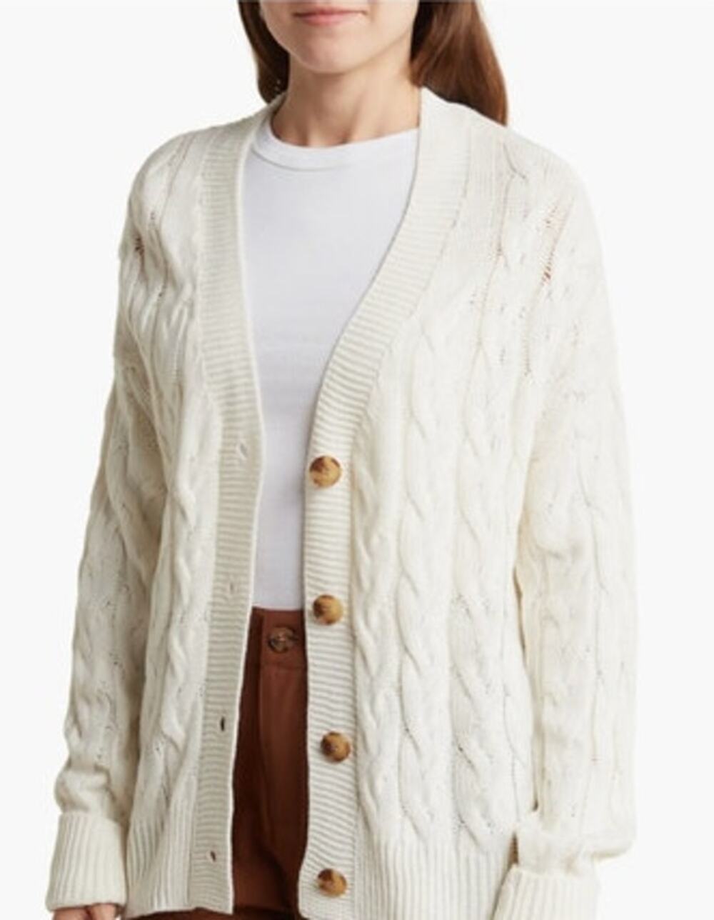 SANCTUARY Sweater Size L Cream Lena Cable Knit Cardigan Cableknit NEW